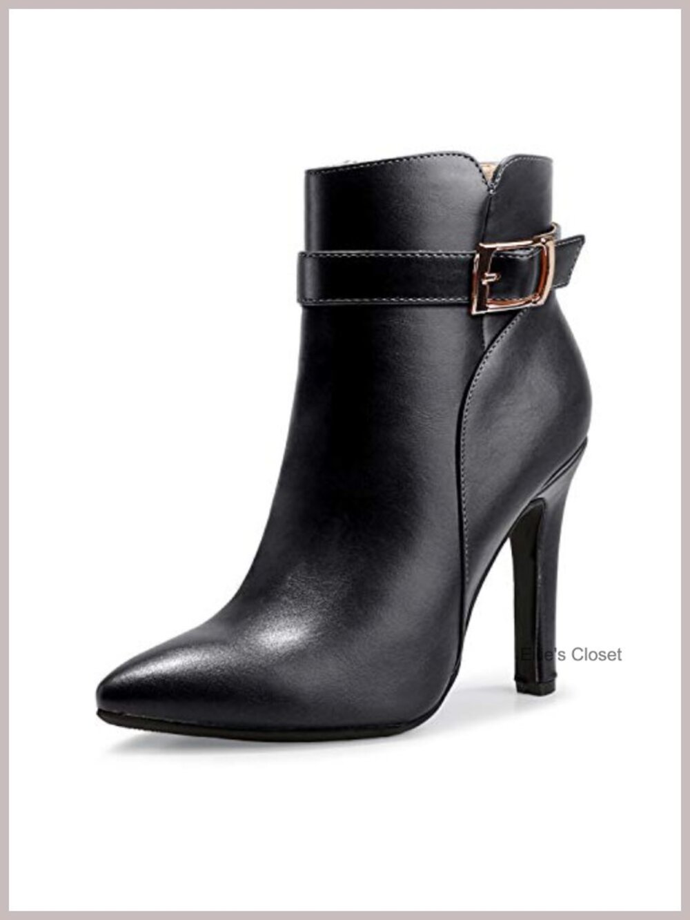 Pointed Toe Stiletto Ankle Booties with Buckle & Zipper